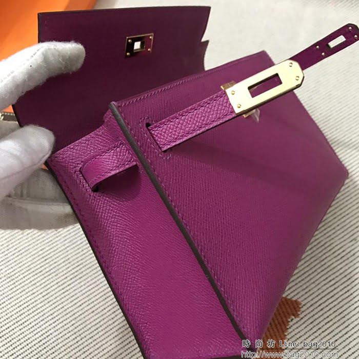 HERMES愛馬仕 凱莉包 mini kelly一代 玫紫epsom皮 夏天首選手包款 可手提肩背  Ama1327